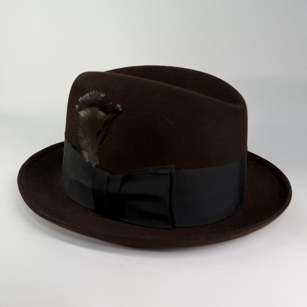 Vtg Dobbs 5th Avenue Fedora Wool Felt Guild Edge Feather Men's Hat Black Satin